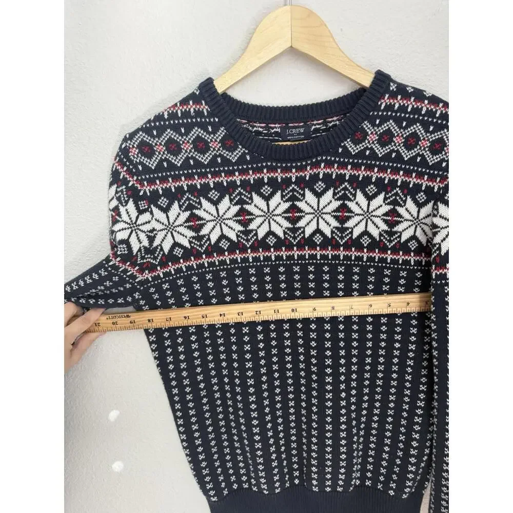 J.Crew Men’s Small Cotton Fair Isle Holiday Festive Snowflake Crewneck Sweater‎